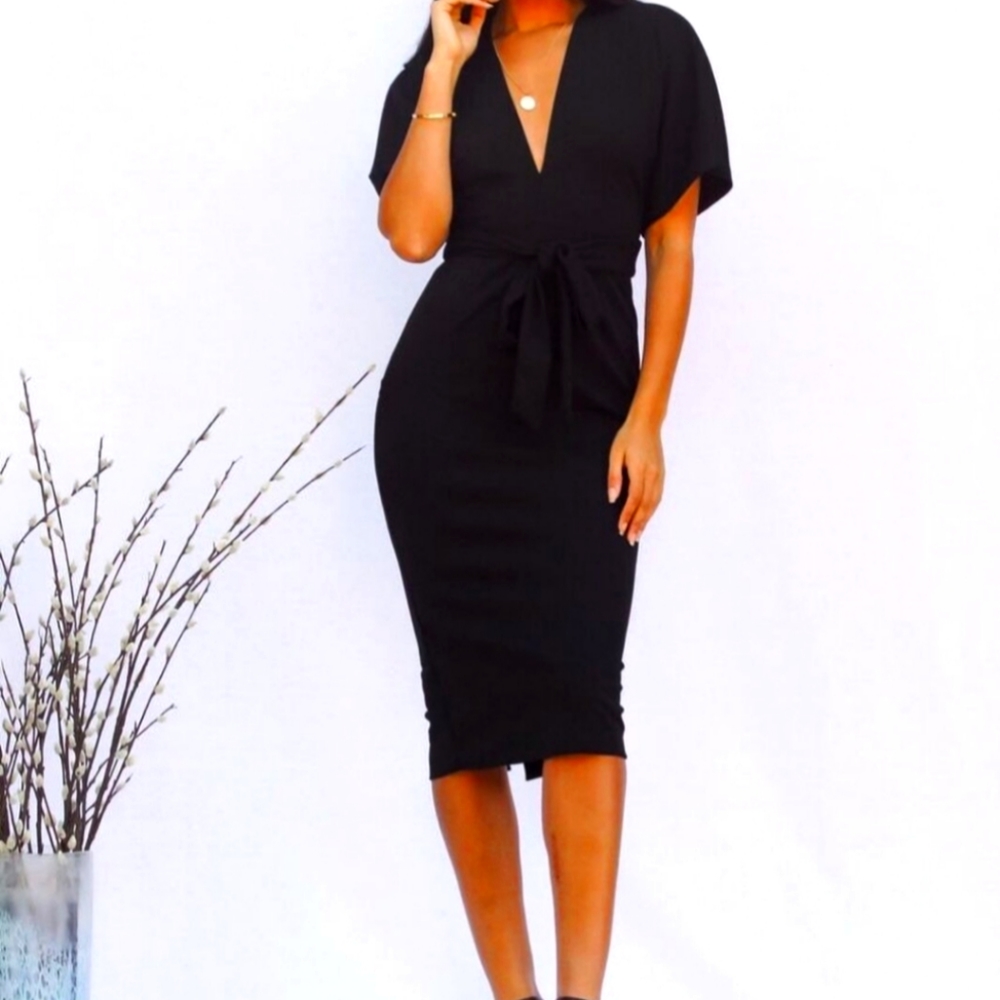 Black Plunge Midi Dress